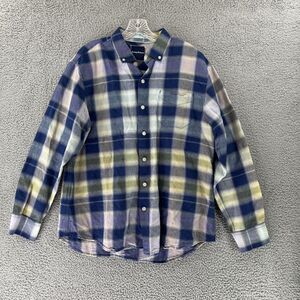 Tommy Bahama Shirt‎ Mens Large Plaid Button Up Long Sleeves Linen Blend